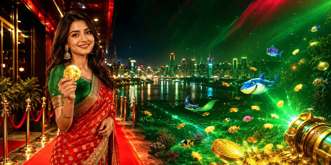 বগুড়ায় লাল-সবুজ থিমের ফিশিং গেম উপভোগ করছেন একজন খেলোয়াড়